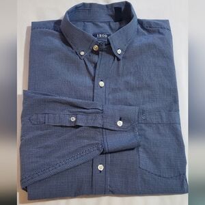 Izod Men's Navy Checkered Button Down Shirt. Sz XL TALL